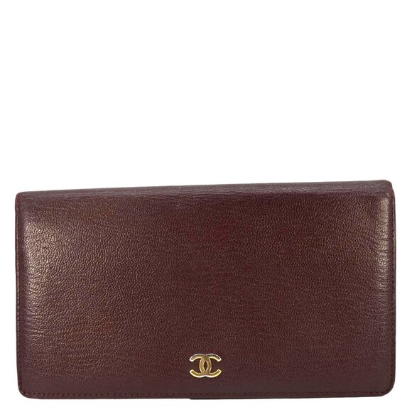 Chanel Vintage L-Yen Leather Wallet Burgundy
